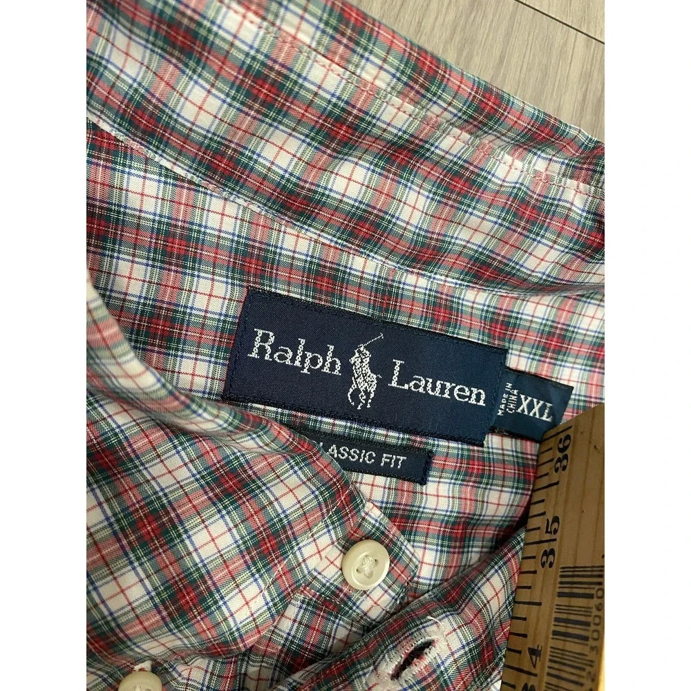 Polo Ralph Lauren Shirt Men 2XL XXL Button Up Plaid Vintage VTG Classic‎ Fit EUC